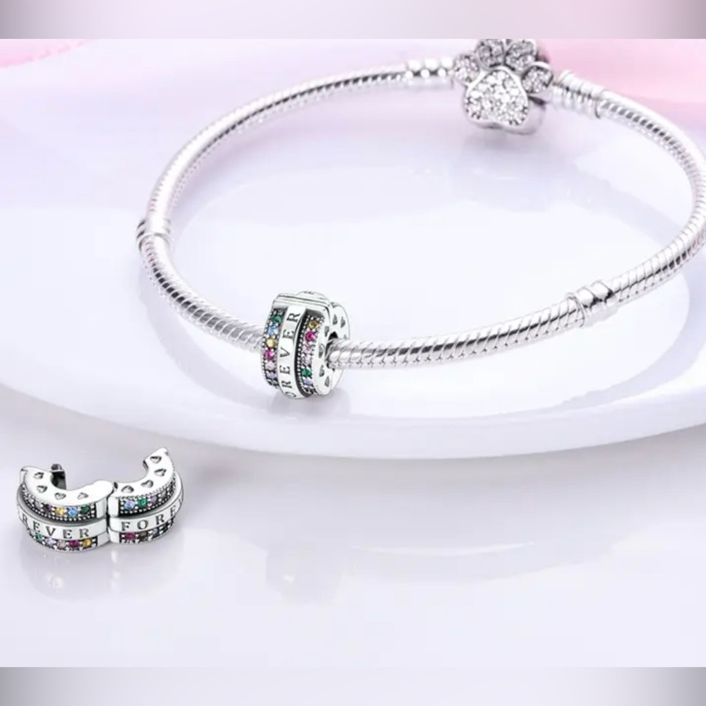 925 Multi Colored “Forever” Bracelet Charm-For Pandora & Most Charm Bracelet’s